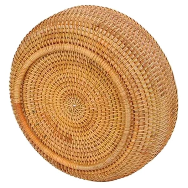 Rund Fletkurv af Rattan Håndvævet Fødevarebakke Flettet Opbevaringsholder Spisebordsskål