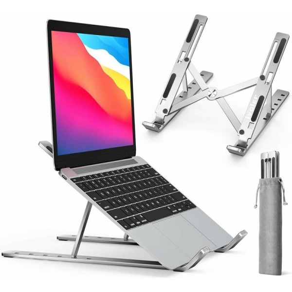 Bærbar computer stand, foldbar bærbar computer stand til at hæve 6 justerbare vinkler, skridsikker ventileret aluminiumsstand kompatibel med bærbar computer, tablet - Longziming sølv