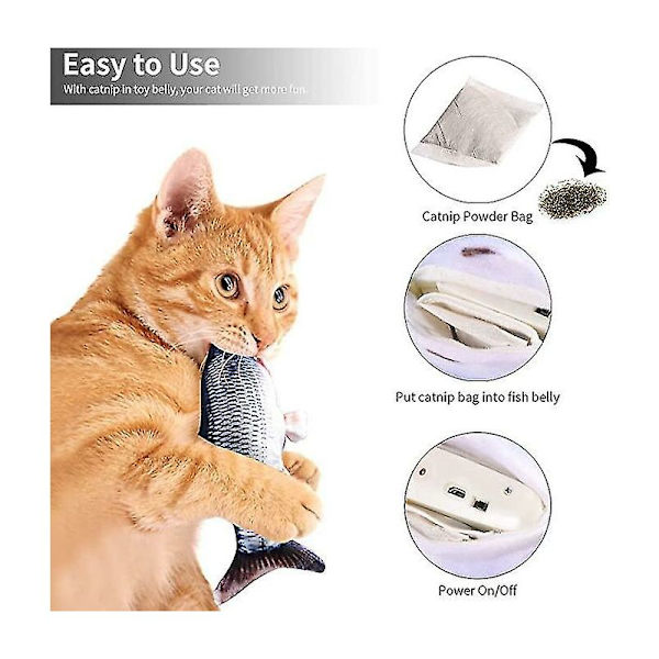 Wabjtam Floppy Fish Cat Toy, 1 Pack Interaktiv Kattleksak - Realistisk Plysch Simulering Fisk Kattleksak - Elektrisk Catnip Leksaker - Roliga Husdjur Tugga Suppli