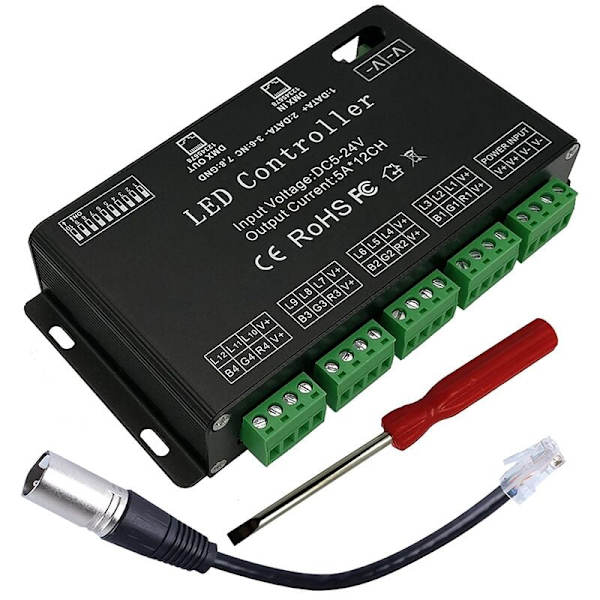 12 kanals DMX dekoder RGB LED-controller 60A PWM DMX512 lysdæmper til RGB LED-strip og LED-modul lys DC12V-24V