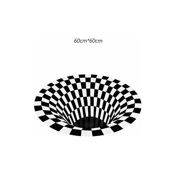 Pyöreä mustavalkoinen ruudullinen matto, 3D Vortex Illusion -matto, 3D Vortex -matto makuuhuoneeseen, olohuoneeseen, 3D-alueen matto, lattiamatto, Vortex Illusion -matto, geometrinen optinen matto-