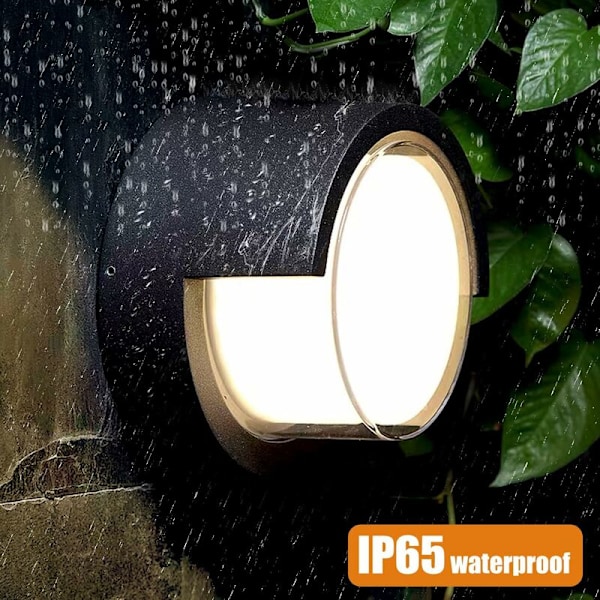 Vägglampa för inomhus/utomhus 12W LED Vägglampor 3000K Varmvit, Vattentät IP65 Vägglampa Svart (16x10,5cm)