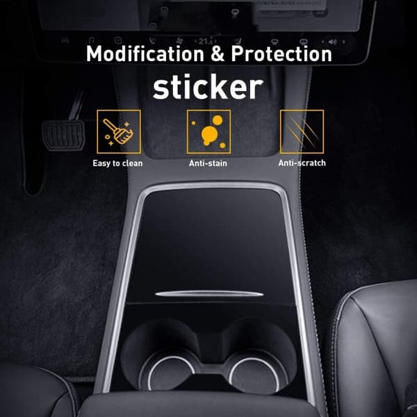 PVC Center Console Wrap Cover, Armrest Panel Protector Sticker til Model 3 Y 2021, Mat Sort
