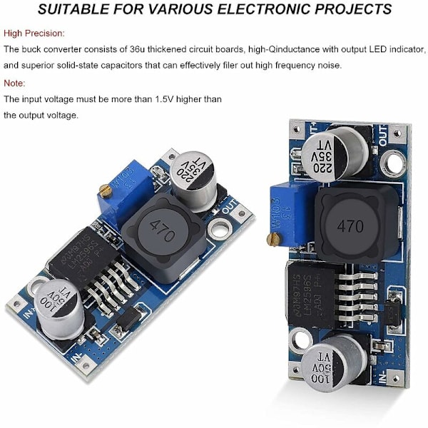 DC-DC Step Down Converter LM2596 Buck Converter 3.2-40V till 1.25-35V Justerbar Strömförsörjningsmodul 6 st
