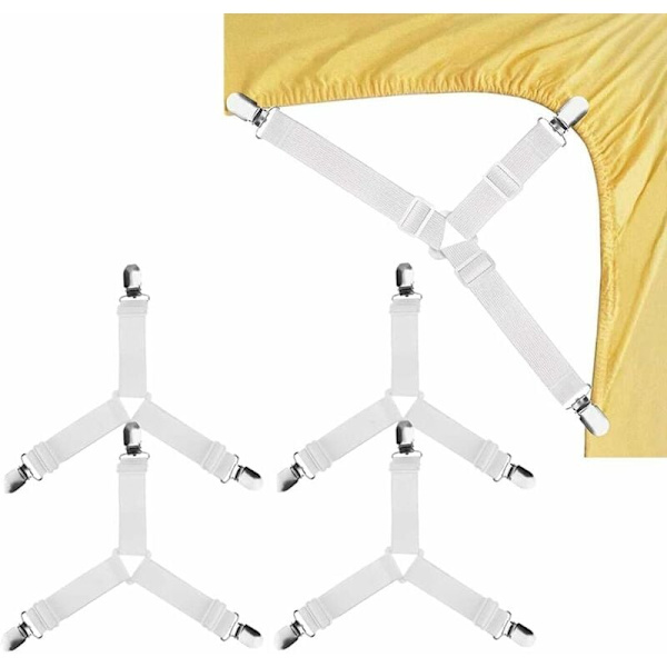 Sengestroppe, 4 stk. Elastiske Trekantstropper Gripper Holder Klip Justerbare Elastiske Trekantstropper til Sengelinned, Sofa Pude, Bord