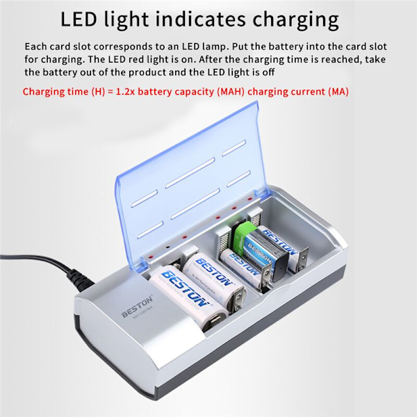 1/2/5/7/9V NiMH Batteriopladningsboks med 6 Slots LED Multi-lader til AA/AAA/C/D Type EU Stik