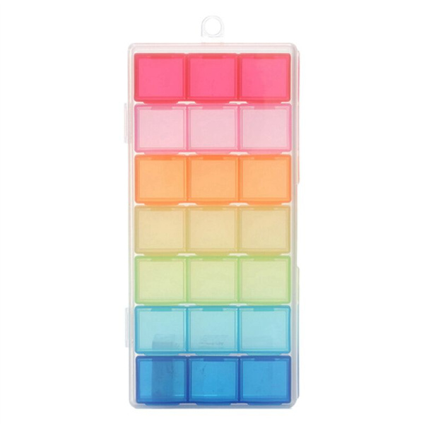 2X 21 Rum Transparent Farve Tom Plastboks Pille Tablet Medicin Organizer Ugentlig 7 Dage 3 Række Opbevaringskasse