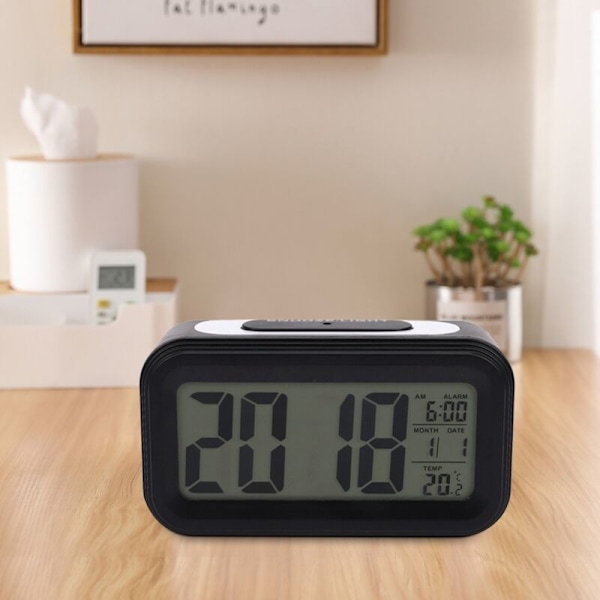 [Uppgraderad version] Batteridriven väckarklocka, stor LCD-display Elektroniska digitala väckarklockor med snooze, bakgrundsbelysning, nattlampa, temperatur (