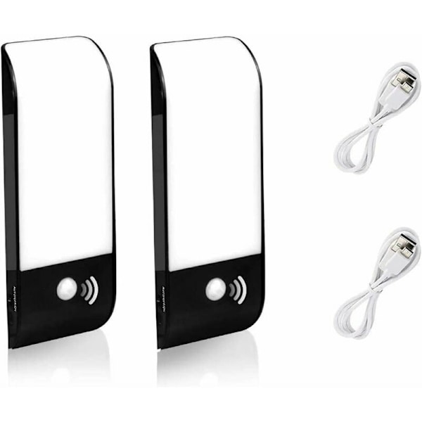 LED-nattlampor, 2-pack med rörelsesensor, USB-uppladdningsbar nattlampa, varmt trådlöst ljus för trappor, garderob, veranda, skåp, kök