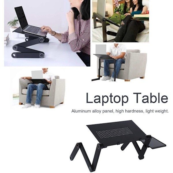Bærbar Laptop-bord med museplate, sammenleggbar justerbar aluminiumslegering datamaskinestativ