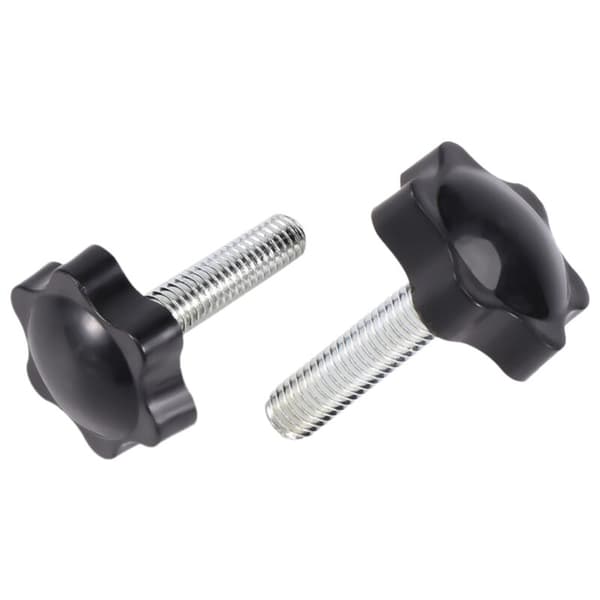 2 sorte stjernehoved-spændeknapper M8 x 30 mm med 32 mm han-gevind
