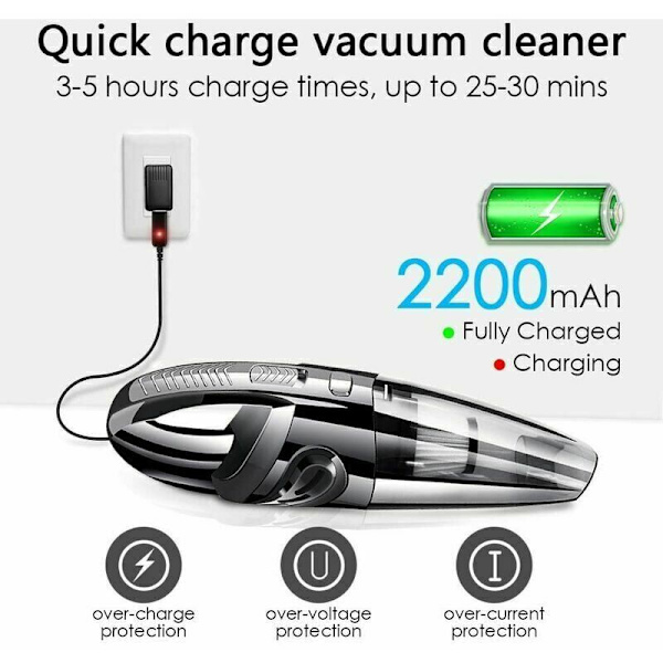 Kraftful håndholdt støvsuger uden ledning - 120W 2200mAh med våd- og tørfunktion, vaskbar filter og 5 dyser, genopladelig til hjemmet, bord osv.