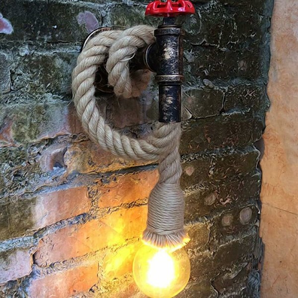 Vägglampa Hemp Rep Vattenrör Industriell Armatur Retro Kreativ Vägglampa Lampa 1 E27 Sockel Perfekt Dekorativ Belysning