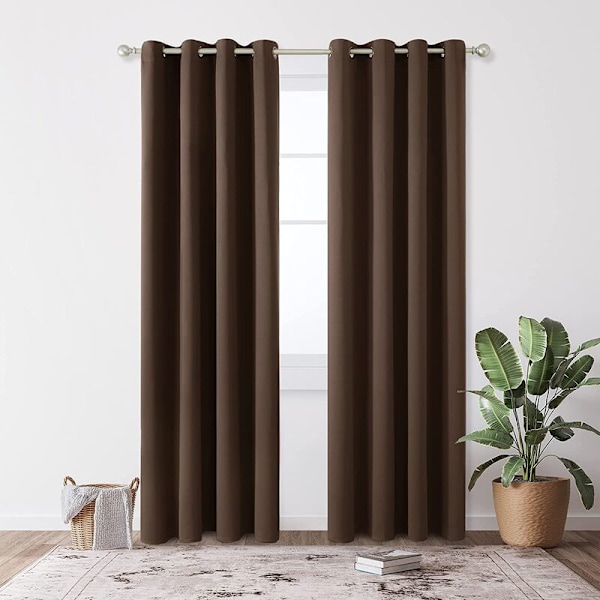 Sæt med 2 mørklægningsgardiner, termiske gardiner, uigennemsigtige gardiner til soveværelset med øjer, 96 x 52 tommer (H x B), chokoladefarve