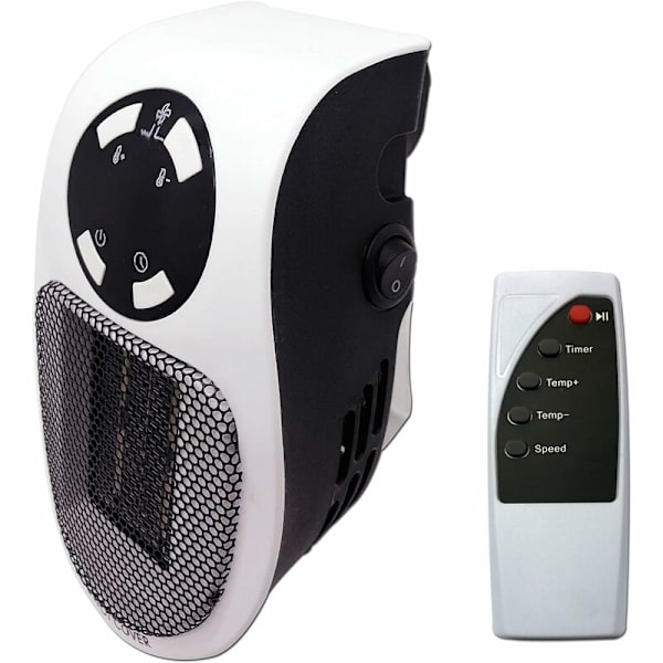 Kompakt Väggmonterad Värmefläkt - Justerbar Termostat - LED Digital Display - Tyst - 2 Hastigheter - Fjärrkontroll - 400 Watt - Vit
