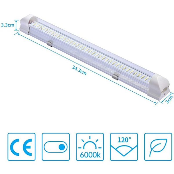 2 stk. 108 LED Lysbjælke - Bilindvendig Belysning - 9W LED Bjælke med Afbryder til Campingvogn/Skab/Bil/Lastbil/Loftlys