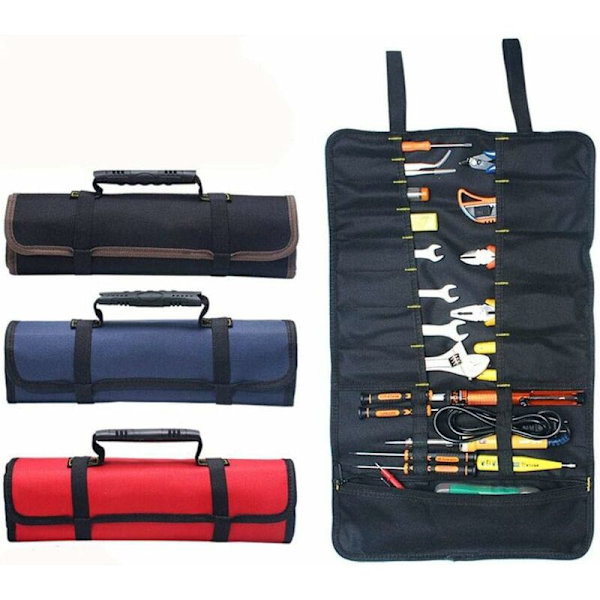 Rullbar 600D Oxford Canvas Verktygsväska med 22 Fack - För Elektriker, Snickare - Röd