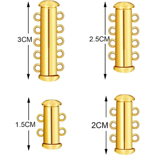 8 Stykker 4 Størrelser Skyve Spenne Lås Halskjede Kobling Multi Strands Skyve Spenner med Oppbevaringsboks for Lagdelt Armbånd Halskjede Smykker Håndverk