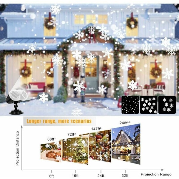 Julelys, oppgraderte dynamiske snøflak-projektorlys, snølysshow, vanntett, jul, Halloween, fester, bryllup og innendørs og utendørs