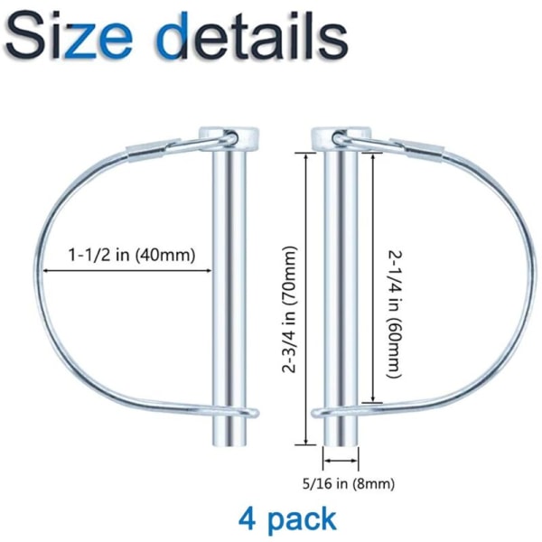 4 stk. sikkerhedslåsstift, 5/16 tommer PTO-lås med rund fastholdelsestråd til landbrugsanhængere, plæne og have