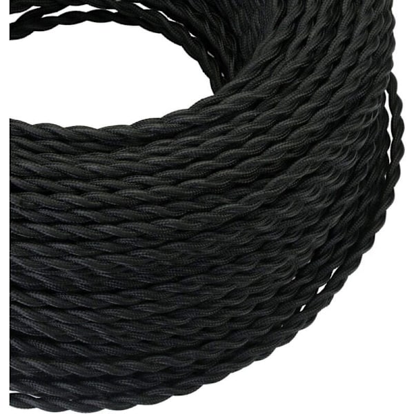Tekstil Elektrisk Kabel 10M，Retro Twisted Flettet Hamp Reb Kabel 2x0,75mm², 2 Strandede Twisted Ledninger，til DIY Pendellampe/Sort