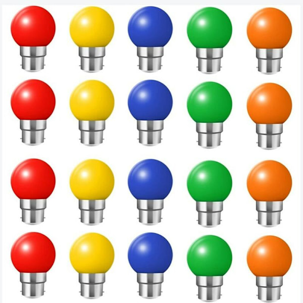 20 stk. B22 LED Pærer Bajonet 2W Rød Gul Orange Grøn Blå Skårsikker (20W Ækvivalent)