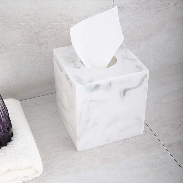Vevnadsask, Hartsvävnadsdispenser, Modern Kubisk med Nedre Blixtlås Panel för Bord, Sovrum, Sminkbord, Badrum - Vit Marmor