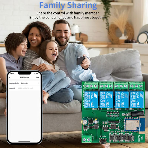 4CH Tuya WiFi Smart Switch DIY Timer + Fjernkontroll 7-32V USB 5V 2.4G WiFi Smartlife Hjemmeautomatisering Modul for IFTT Alexa