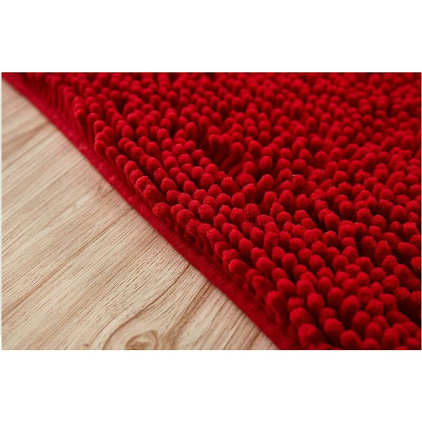 Halvcirkel bademåtte, blød absorberende chenille fuzzy badekar måtte skridsikre tæpper halvmåne bademåtte til badekar maskinvaskbar -Stor rød-60 x 90-