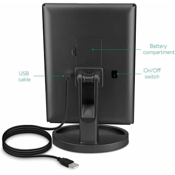 3-Sided LED-belyst Spejl til Stativ - Foldsomt Triptyk Makeup Spejl på Stativ med 2x3 Forstørrelseseffekt - Batteri eller USB - Sort