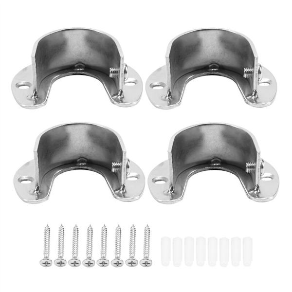 4 pakker Heavy Duty rustfrit stål skab endehætte beslag skab stolpe fatning flange stangstøtte med skruer, 1 - 1/3 tommer diameter (U-form)