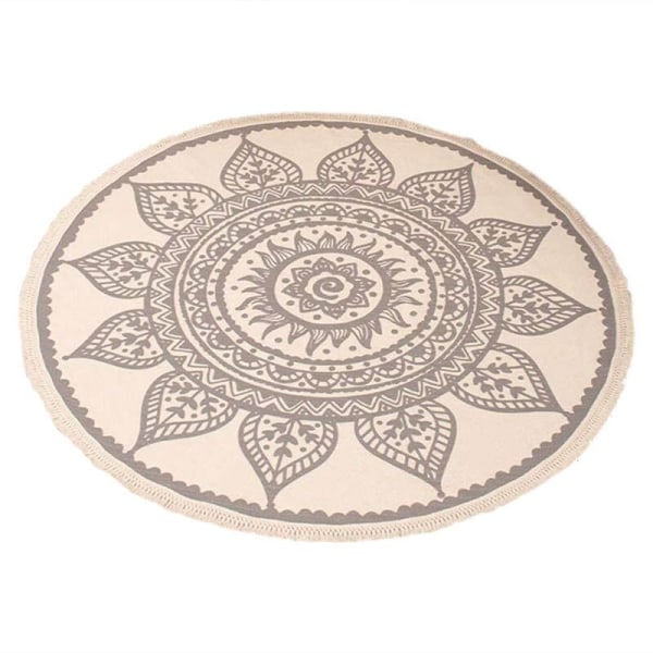 Nordic Cotton and Linen Outdoor Rugs Ethnic Style Round Rug Door Mats Step Mats Non-Slip Rugs for Bedroom (Gray)