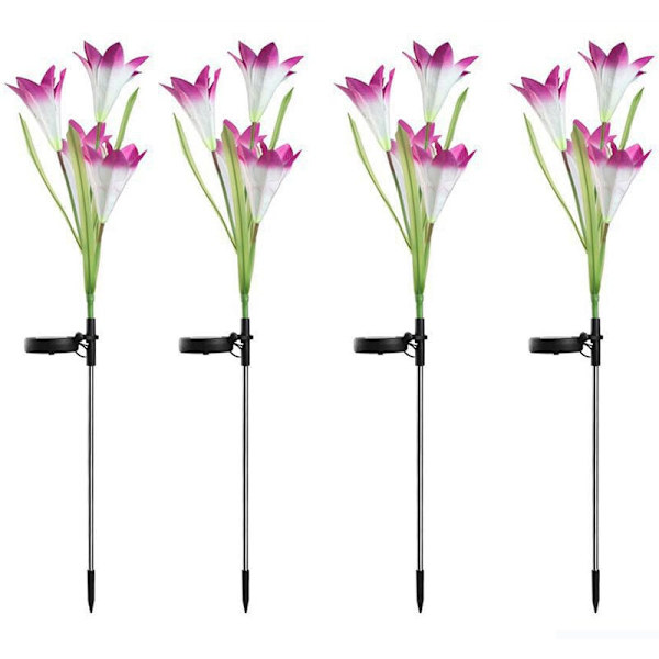 4-pack solcellslampor för trädgårdsliljor, 4 LED-lampor med flera färger för solcellslandskap