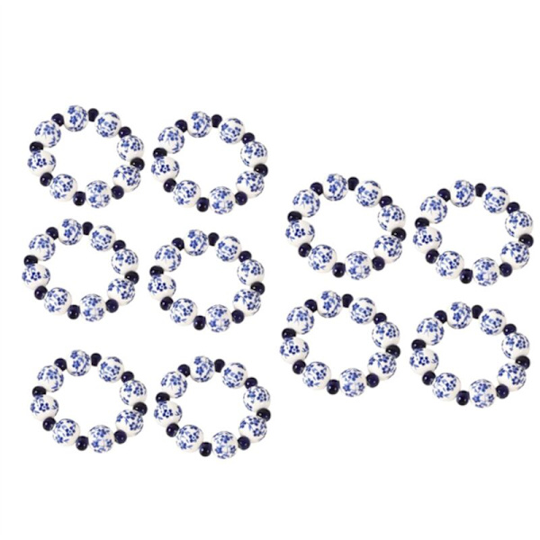 10 st Ethnic Style Handmålade Blå Vita Pärlor Servett Ring Hem Bord Dekoration Spänne Ritad
