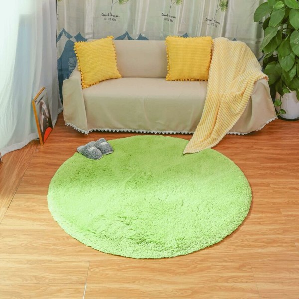 Moderne stue tæppe, super blødt rundt soveværelse tæppe fluffy fløjl fluffy indendørs tæppe blødt langt hår dekorativt stolpude sofa pude (grøn, 10
