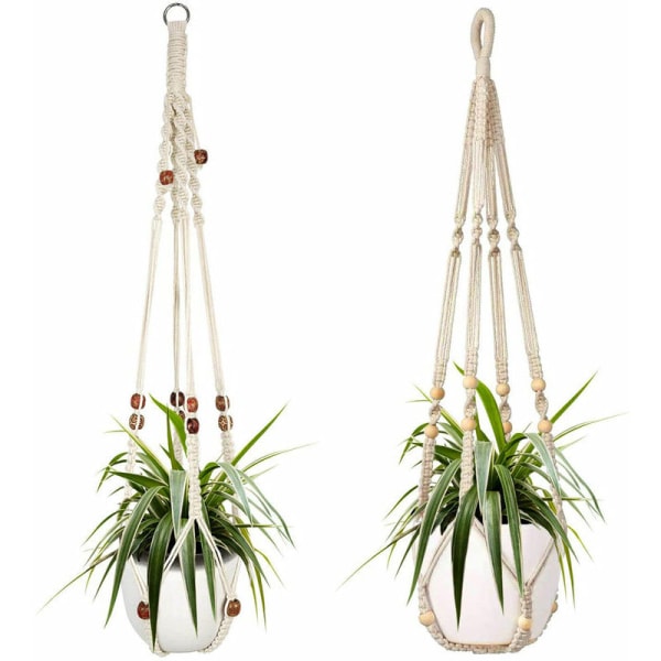 Set med 2 Macrame hängande korgar Bomullsrep Hängande korg Blomkruka Växthållare Hängare för inomhus utomhus tak