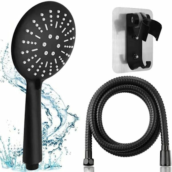 Handdusch med slang och hållare, högtryck handdusch - Svart, (Vattenbesparande duschset med 3 spraytyper, 1 st., 1,5 m H