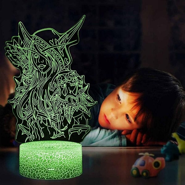 Nattlampa 3D Illusion Lampa för World of Warcraft B 3D Nattlampa med Touch Fjärrkontroll 16 Färgväxlande Födelsedagspresent för Flickor och Pojkar [En