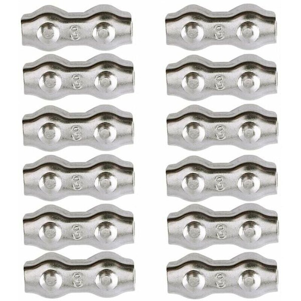 Kabelband, 3mm stål kabelband 12 stycken Duplex kabelband kabelklämma 304 rostfritt stål kabelklämma, kabelgrepp för 2mm vajer kabelklämma klädstreck