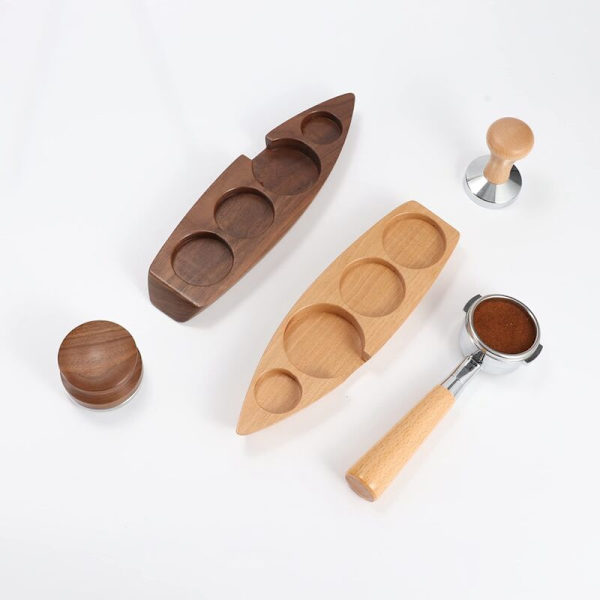 Solid Wood Coffee Powder Seat Boat Handle Holder Powder Press Base for Coffee Accessories 51/53Mm Bøk
