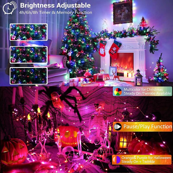 Halloween-fairysträngljus, 20M 200 LED Färgväxlande Orange Halloween-ljus med fjärrkontroll, för Halloween Jul inomhusrum