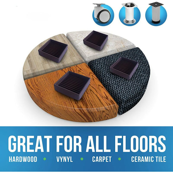 4 Pak Anti-Slip Møbel Glideunderlag - 2x2 Kvadratiske Anti-Slip Gummi Hjul, Underlag, Sofa, Stol, Ben og Seng Stopper, Anti-Slip Gulvbeskyttere
