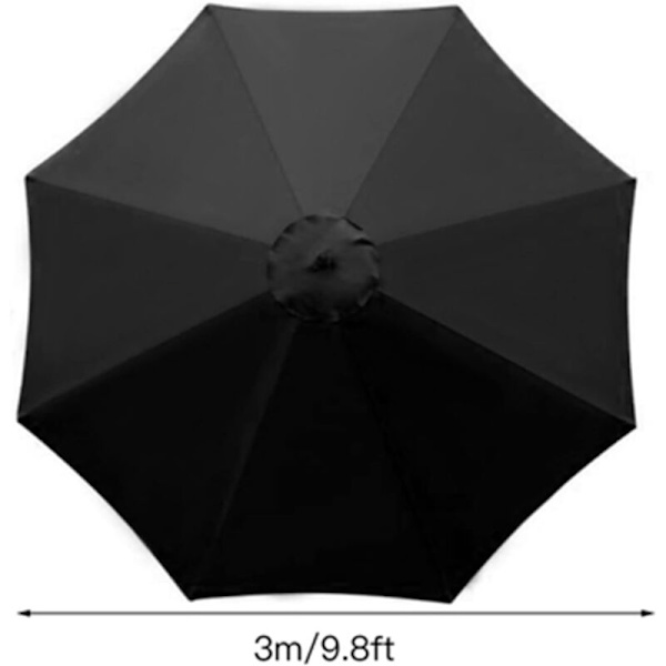 Reserveovertræk til parasol, 8 ribben, 3 m, vandtæt, anti-UV, reservebetræk, sort