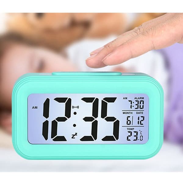Smart Temperatur Väckarklocka LED Display Kalender -Illuminated Digital Desktop Snooze Mini Elektronisk Väckarklocka-E