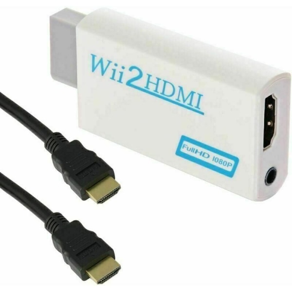 Wii HDMI -sovitin 1080P/720P HD -muunninsovitin 3,5 mm:n stereoliitännällä + 1,5 m:n HDMI -kaapeli (valkoinen)-