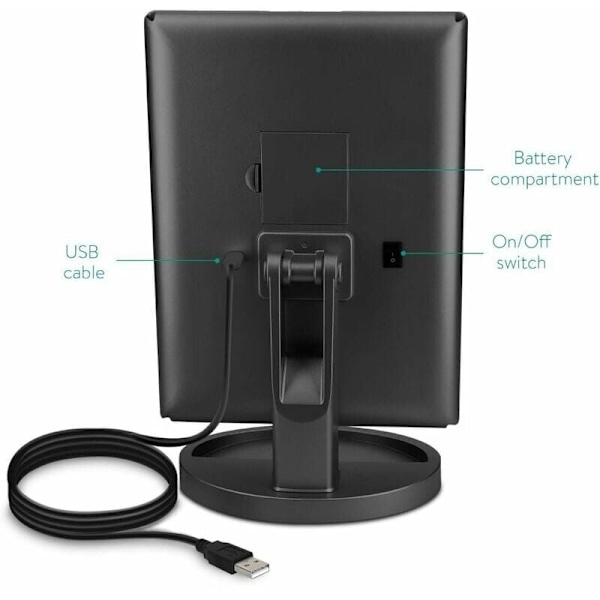 3-Sided LED-belyst Spejl til Stativ - Foldsomt Triptyk Makeup Spejl på Stativ med 2x3 Forstørrelseseffekt - Batteri eller USB - Sort