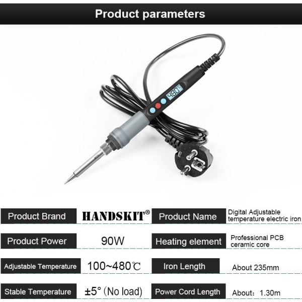 90W digitalt loddejern med display, justerbar konstant temperatur, LCD-display, med bryter og standby-lodde