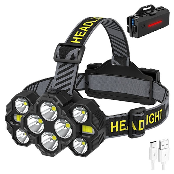 LED-hodelykt, 10000 lumen oppladbar hodelykt 10LED 10 moduser IPX4 vanntett 90° justerbar håndfri hodelykt for camping, sykling, nattaktiviteter