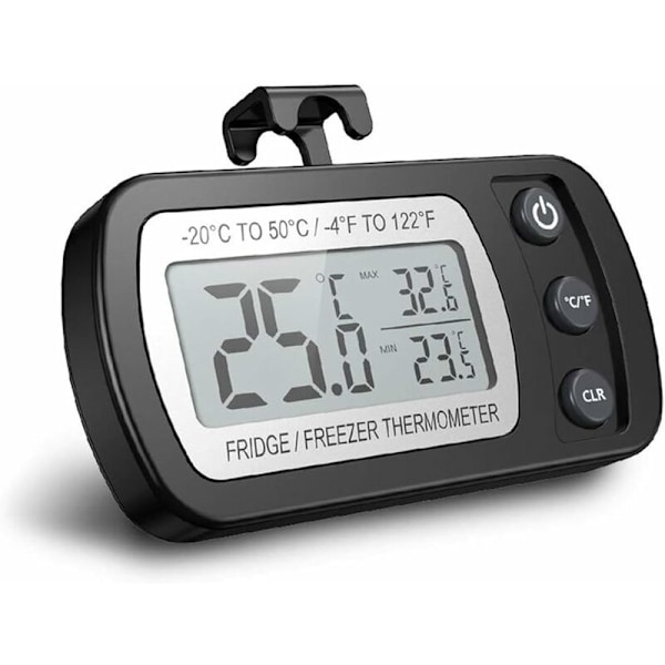 Digital KylskåpsTermometer, Vattentät FrysTermometer med Hängare, Lättläst LCD-Skärm, Max/Min-Registreringsfunktion, Perfekt för Hem, Re