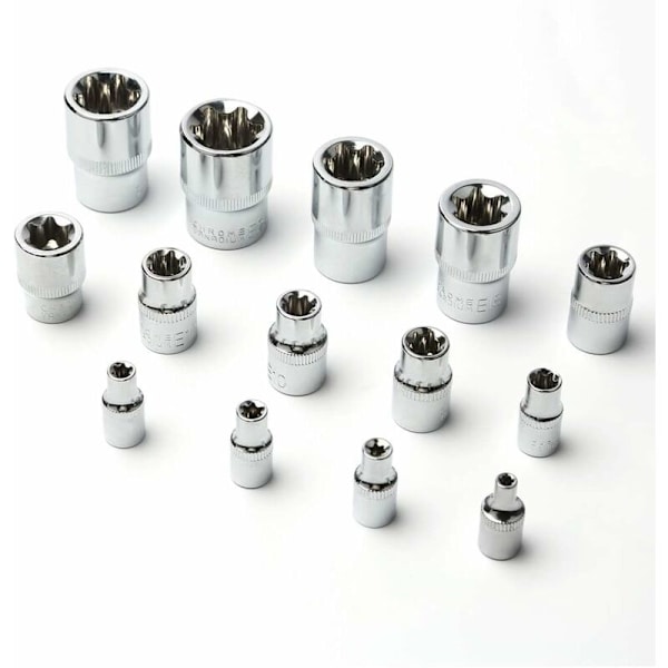 DENUOTOP 14-osainen Tähtimallinen Torx-hylsysarja E-tyypin ratkeassa I Hylsysarjan profiili E (Ulkoinen Torx) E4 - E24-DENUOTOP